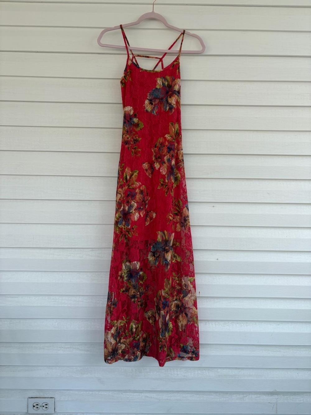 Red Floral Maxi Dress Boho Flowy Summer Vacation Casual Dress Strappy Back